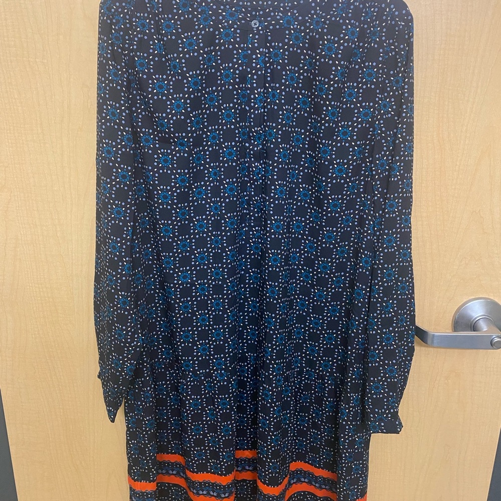 Loft Navy and Teal Patterned Dress